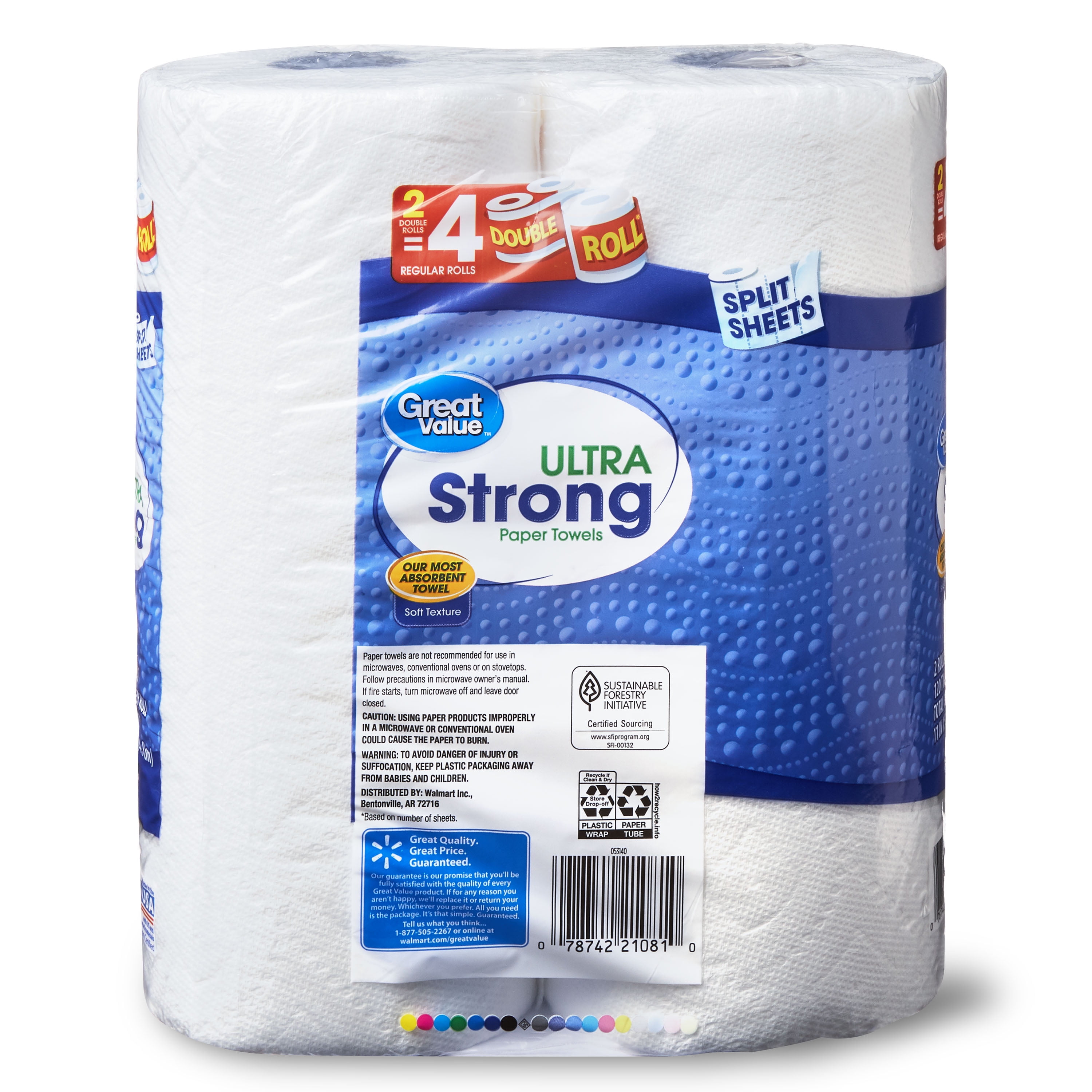 Great Value Ultra Strong Paper Towels Split Sheets 2 Double Rolls Walmart Com Walmart Com