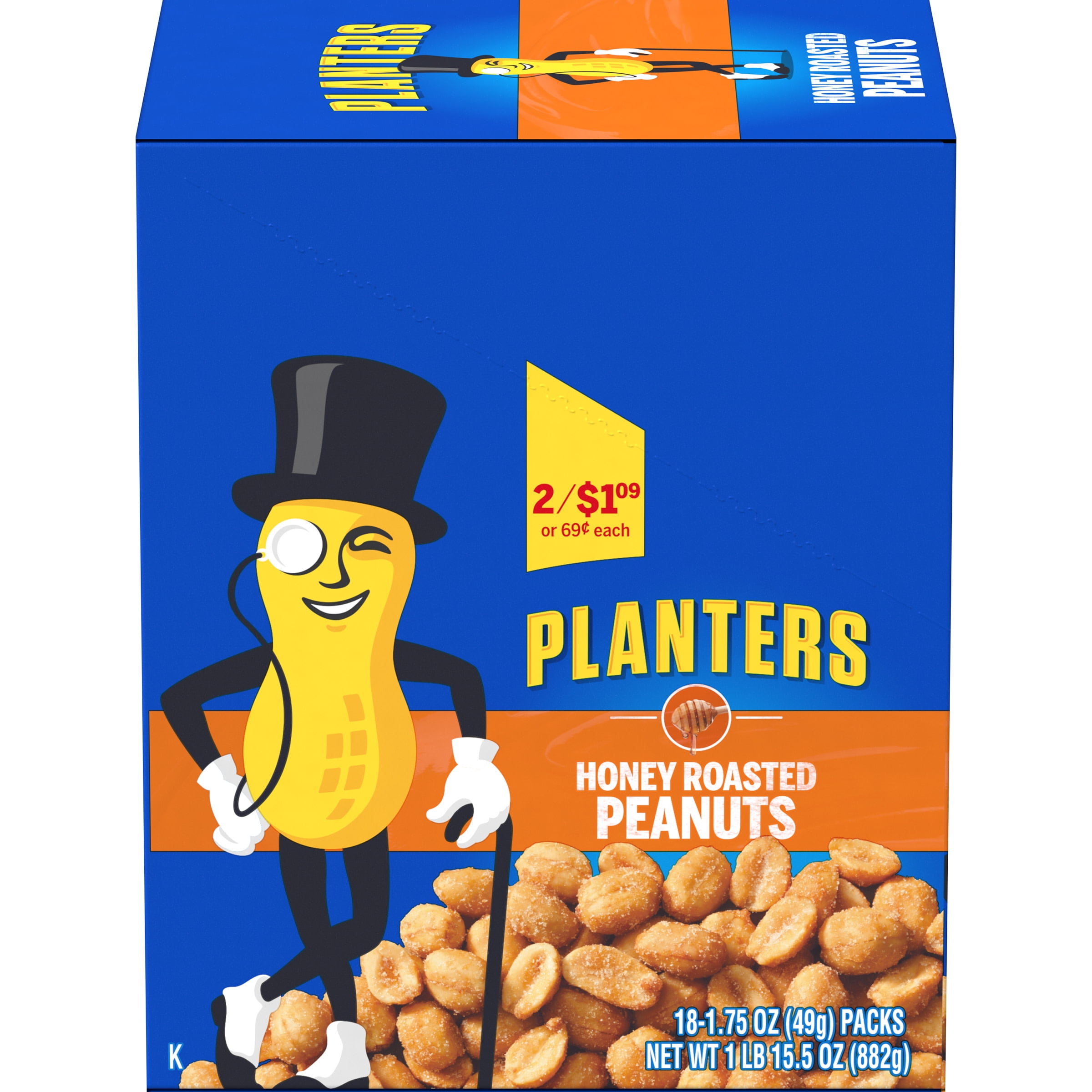 Planters Honey Roasted Peanuts, 18 ct Box, 1.75 oz Packs