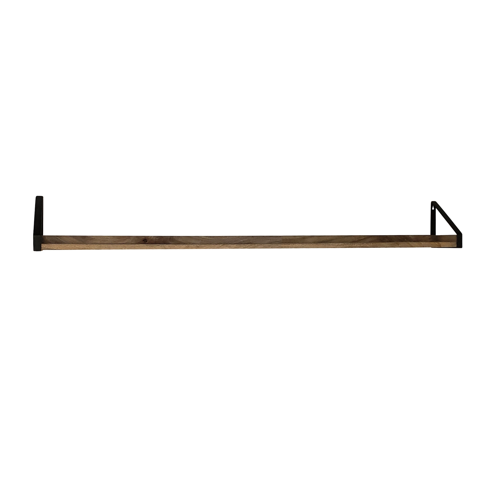 InPlace Shelving, Mango Natural Wood Rustic Black Iron Bracket Ledge Shelf, 48Wx5Dx6H, Walnut Brown