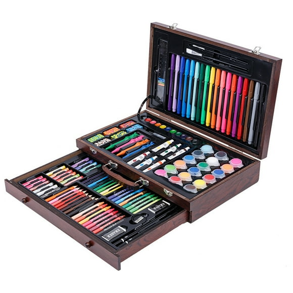 Wooden Box Art Ensemble, Creative Drawing Kit, Professional-Grade Materials, Portable Design, Kid-Safe, Ideal Gift For Aspiring Artists, 123 Pieces