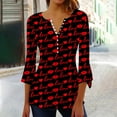 thumbnail image 2 of VKOYWKM Womens Valentine's Day Tunic Tops 3/4 Bell Sleeve Button V Neck Henley Shirts Love Heart Graphic Tees Pleated Empire Waist Hide Belly Blouses for Women Dressy Casual, 2 of 6
