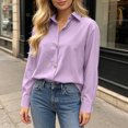 thumbnail image 2 of Tqcoqu Women's Collared Long Sleeve Solid Blouse Loose Casual Shirt with Heart Decorative Buttons, 2 of 6