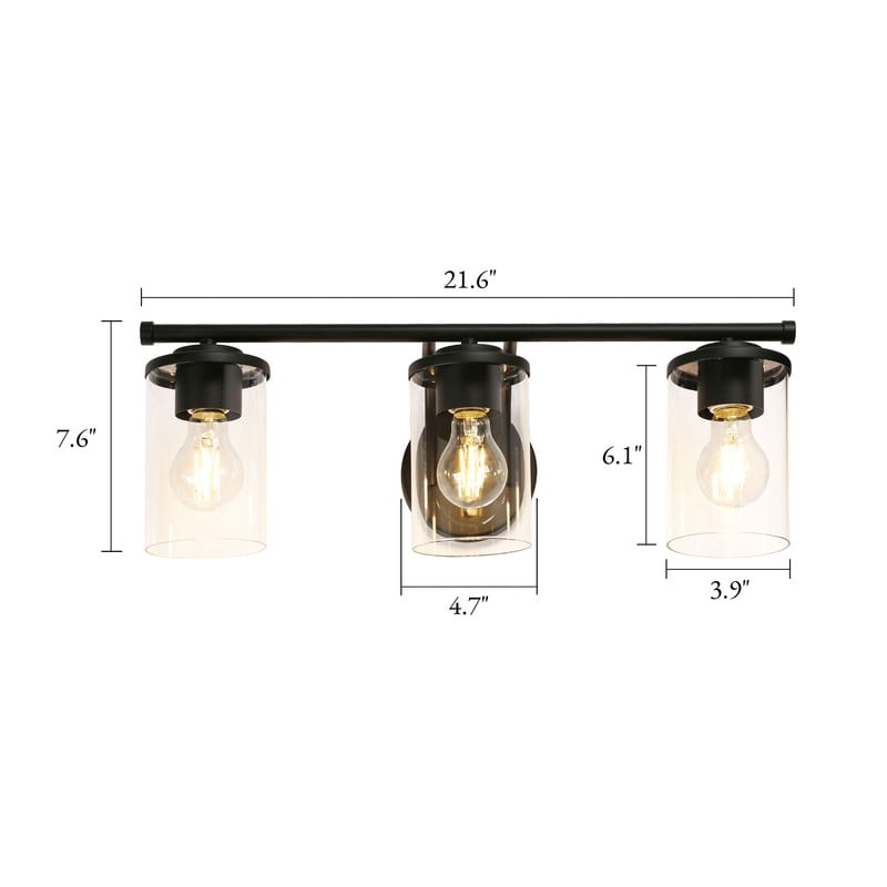 LNC 3-Light Modern Farmhouse Vanity Light, Matte Black Wall Light for Bathroom