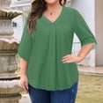 thumbnail image 2 of Xyxonk 3/4 Length Sleeve Womens Tops S-5xl 2025 plus size V-Neck Tee Shirts Summer Dressy Casual T-Shirts Loose Fit Half Sleeve Solid Color Clothes Green XXXXL, 2 of 5