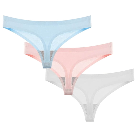 PiGOGI Women's 3 Piece Seamless Thong Set - Breathable Summer Underwear - Low Rise Comfortable Lace Panties White