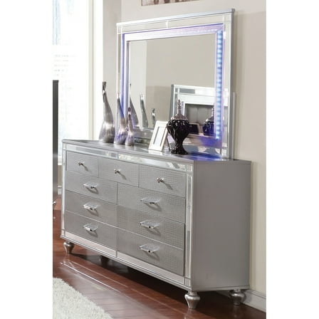 Furniture of America Amana 2-Piece Dresser and Mirror Set, Silver