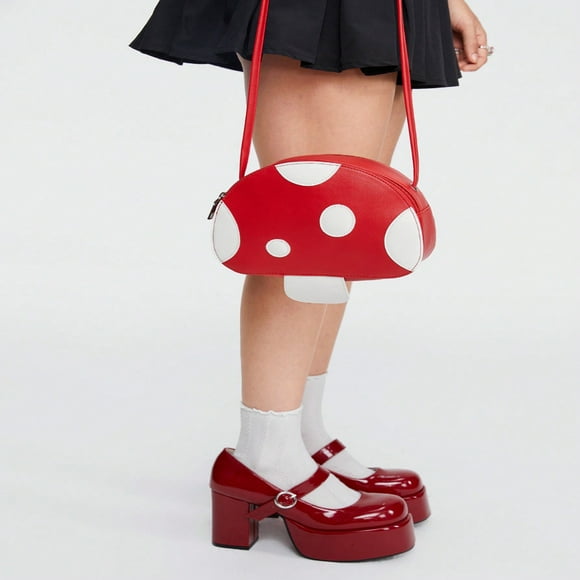 LNGOOR ROMWE Kawaii Cute Mushroom Shaped Zippered Crossbody Bag For Women