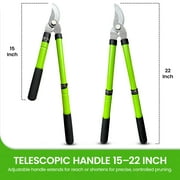 Garden Guru Bypass Loppers Tree Trimmer Clipper w/ Telescopic Handle 15–22 - High Carbon Steel Blade Gardening Loppers Pruning Shear - Comfort Grip Handles (2)