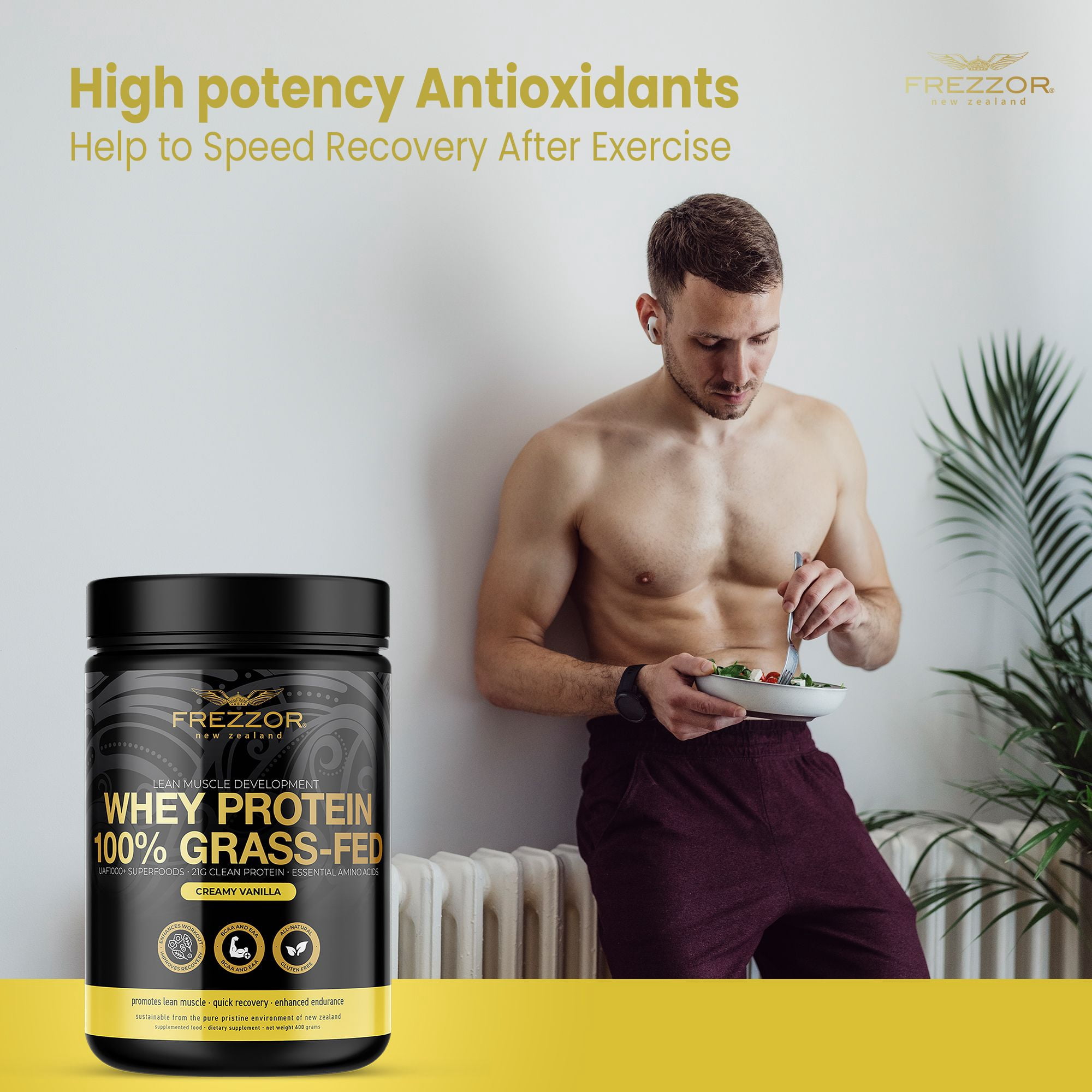 FREZZOR New Zealand 100% Grass-Fed Whey Protein Powder, Vanilla, Keto Friendly, No Added Sugar, No Preservatives