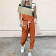 thumbnail image 2 of Zpanxa 2 Piece Sets for Women Summer Outfits Dressy Lounge Sets Fashion Loose Fit Short Sleeve Tops Casual Long Drawstring Straight Leg Sweatpants Mathing Outfits Clothes Orange M, 2 of 3