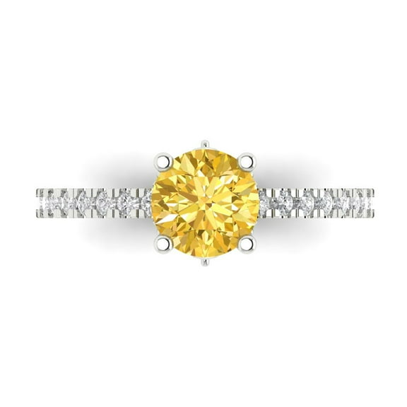 Solitaire with Accents Engagement Ring for Women - 1.465ct Natural Citrine in 18K White Gold Promise Ring