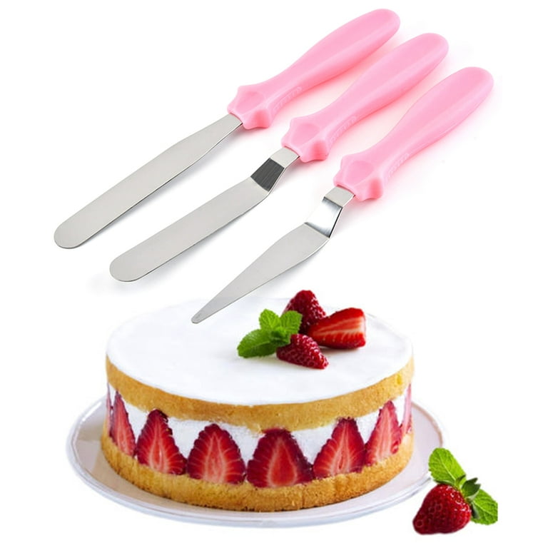 1pc Stainless Steel Baking Tool, Curved Spatula, Cake Cream Scraper With  Colorful Handle