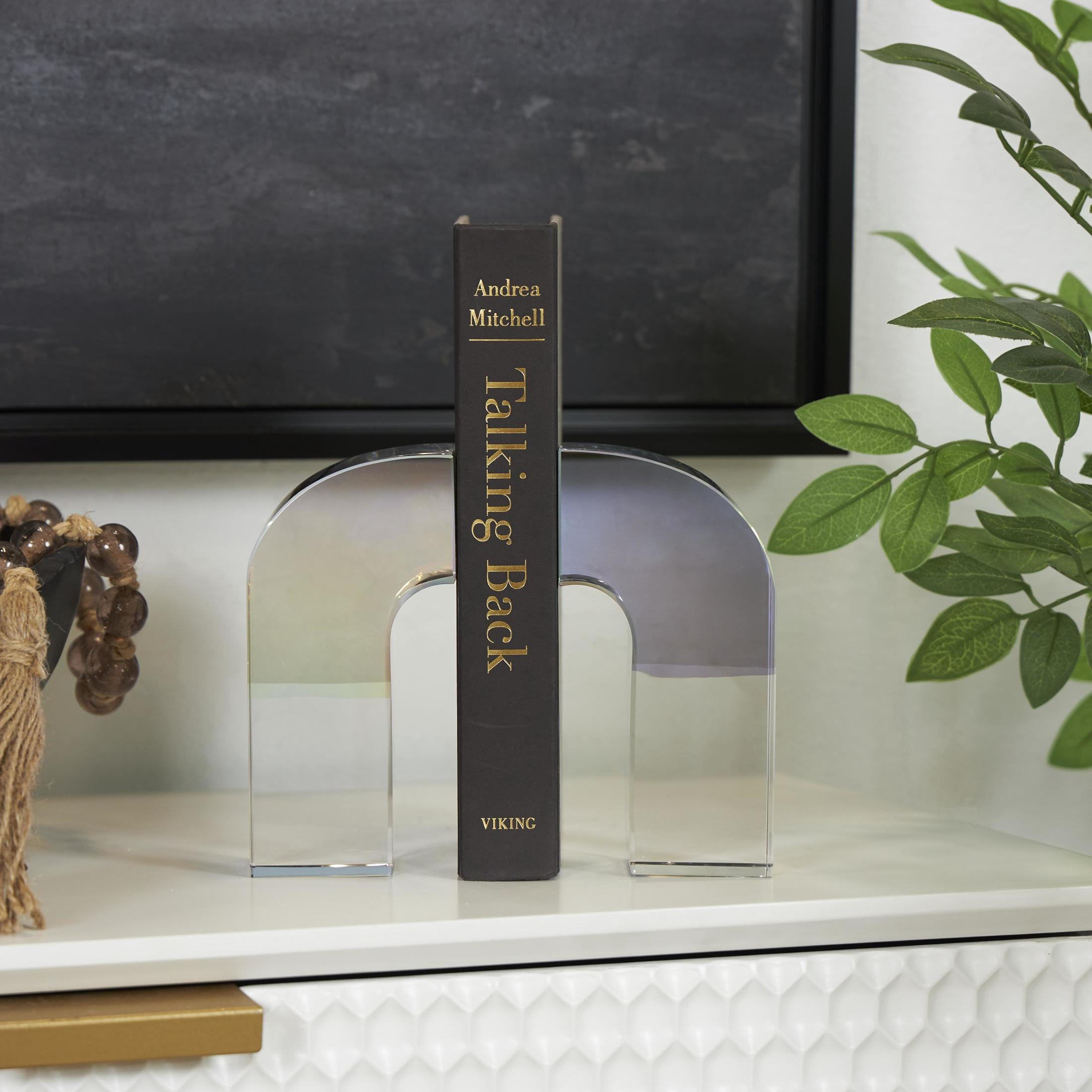 DecMode 3" Arched Geometric Clear Crystal Bookends (Set of 2)