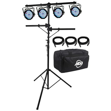 American DJ MEGA FLAT PAK 4x Mega Par Profile +3x 6' Foot DMX Cables+Stand+Bag