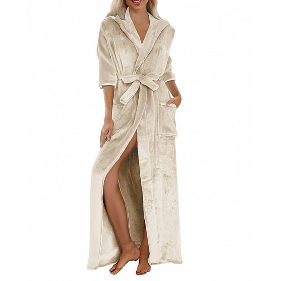 MEICHEN Plush Robes for Women Plush Robes for Women with Warm Fleece Hooded Bathrobe Soft Long Spa Robe with Pockets Womens Robes