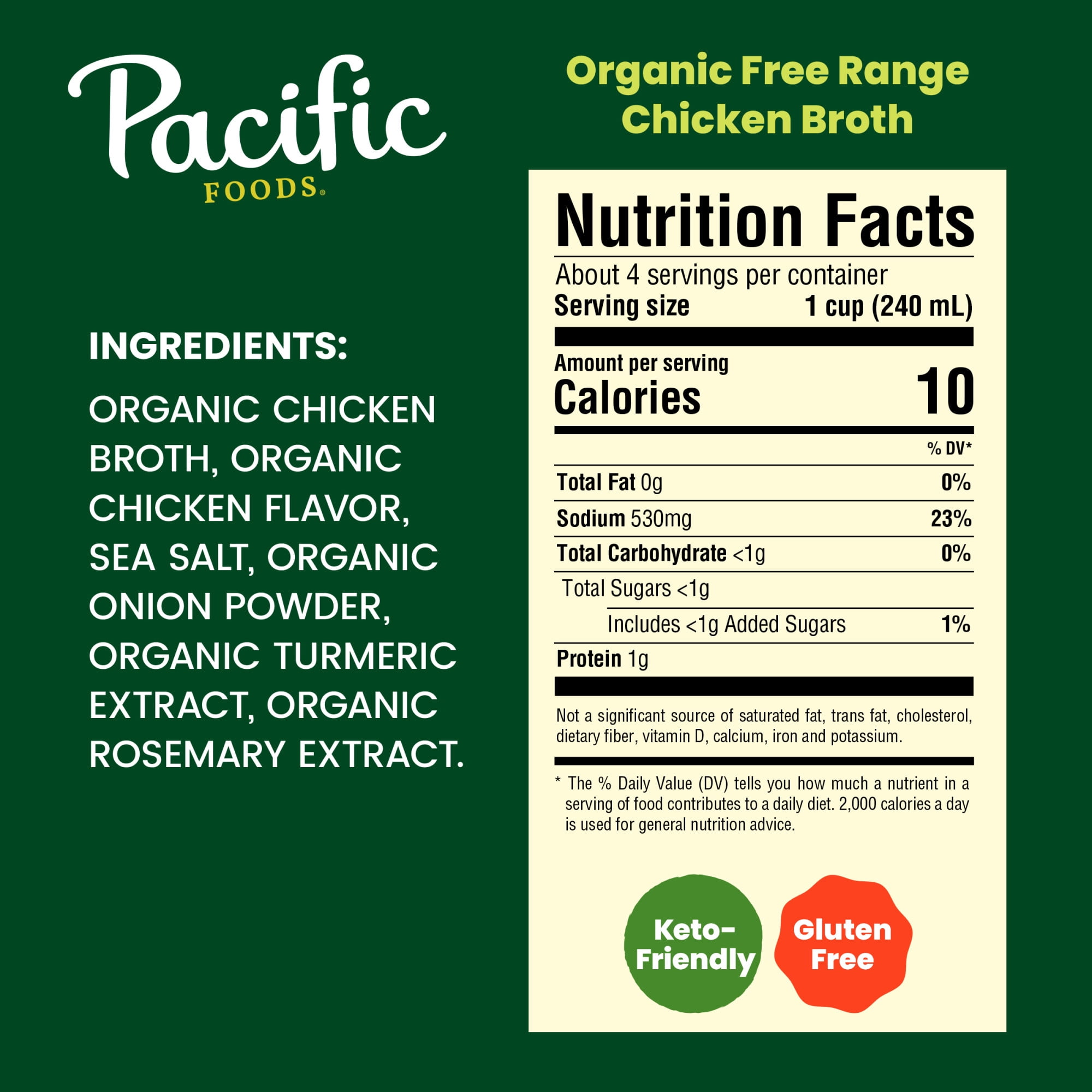 (2 pack) Pacific Foods Organic Free Range Chicken Broth, 32 oz Carton