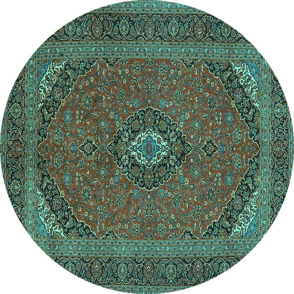 Ahgly Company Machine Washable Indoor Round Medallion Turquoise Blue Traditional Area Rugs, 4' Round