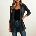 thumbnail image 4 of VISALY Women Open Front Cardigan 3/4 Sleeve Lightweight Mid Length Loose Fit Casual Shawl Cover Up Coat Solid Layering Outerwear Lightweight Open Front Cardigan Travel Beach Outfits Black Xxl, 4 of 8