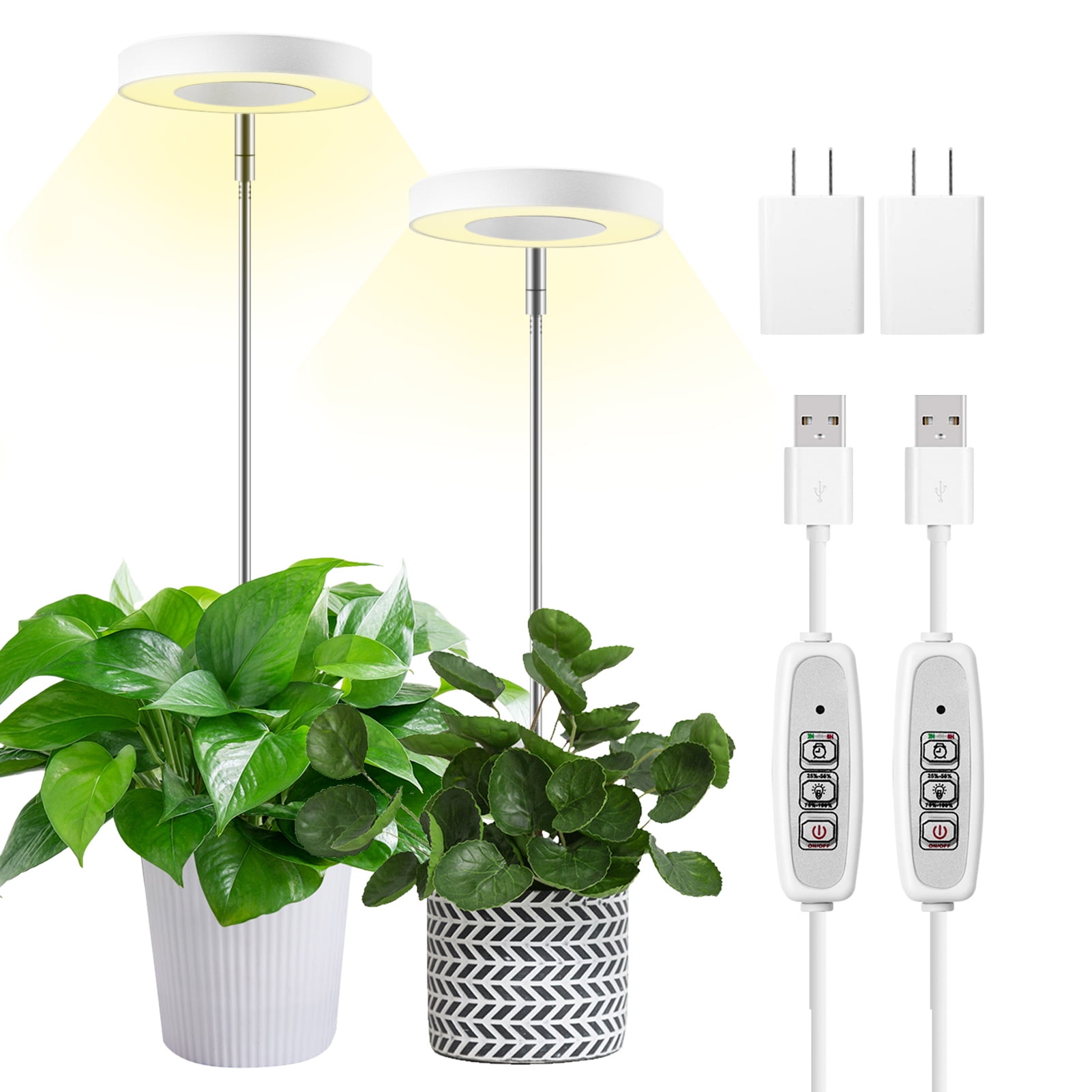 KENOME LED Grow Light with Full Spectrum for Indoor Plants, Height Adjustable, Automatic Timer, White(2 Packs)