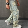 thumbnail image 6 of Reppunk Men's Vintage Pale Light Wash Heavy Frayed Ripped Straight Leg Jeans, Distressed Loose Stacked Denim Pants, Business Casual Versatile Office Daily Commute Trousers, 6 of 10