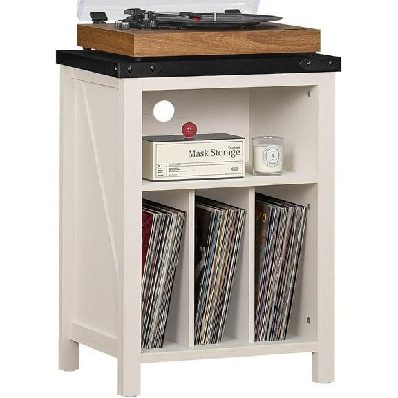 Record Player Stand with Vinyl Record Storage Holds up to 160 Albums,Large Wood Record Player Table Dispaly Shelf,White Turntable Stand Cabinet for Living Room,Bedroom,Office 8