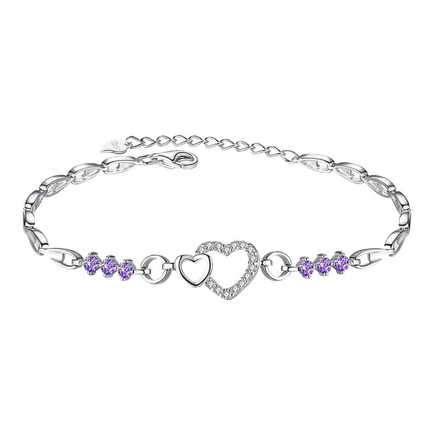 Juguetes Para Niño Pulsera chapada en amatista 925 con forma de corazón y diamantes, joyería femenina de corazón a corazón. Juguetes Para Bebe 1 Año