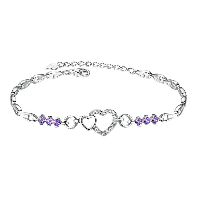 Juguetes Para Niño Pulsera chapada en amatista 925 con forma de corazón y diamantes, joyería femenina de corazón a corazón. Juguetes Para Bebe 1 Año