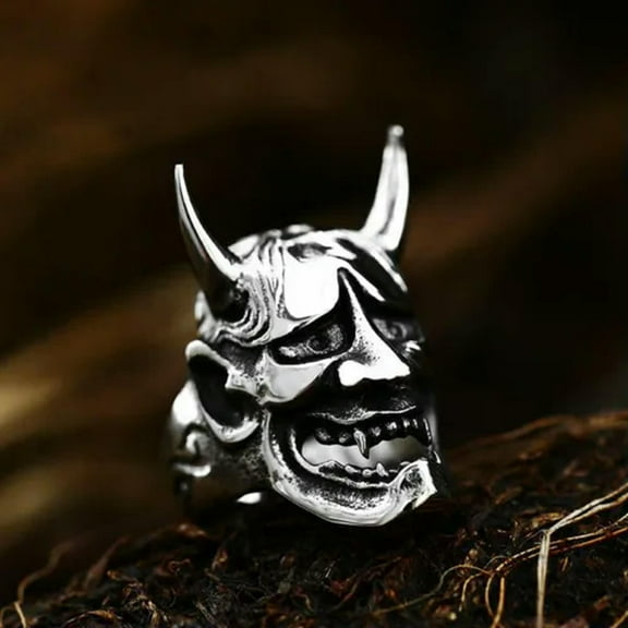 K-KED Gothic Japanese Tribal Horns Skull Ring Stainless Steel Biker Delicate Jewelry Punk Ring-8