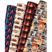 12 Sheets Firefighter Themed Wrapping Paper, Fire Safety Gift Wrap for Firefighter, Folded Flat Art Paper for Birthday Parties, Fireman Theme Favors, Thank You & Appreciation,19.7 x 27.6 Inch
