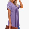 thumbnail image 6 of Wiyuqeen Summer Lace Patchwork Petal Short Sleeve Blouses Womens Trendy Cute Tie Knot Front Tunics Casual Pleated Crew Neck Going Out T-shirts Tops, 6 of 7