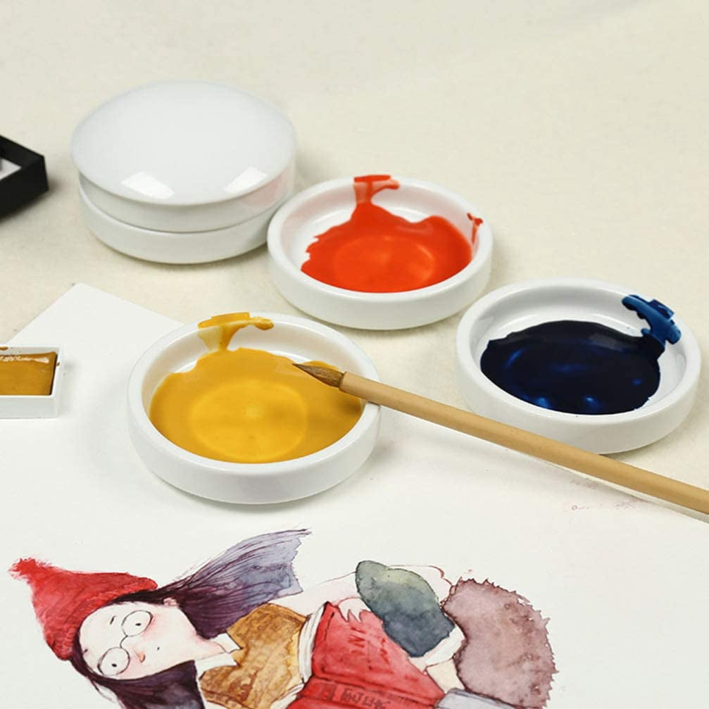 ABPETE Five Layer Ceramic Palette 5 Layers Mixing Trays Set Round Porcelain Watercolor Palettes Sauce Dishes for Artists Students Holding Painting Color S
