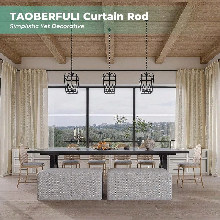 Curtain Rods For Windows 32 To 144 1 Inch Black Rustic Curtain Rod For Bedroom IndoorOutdoor Drapery Rods Adjustable Telescope Design