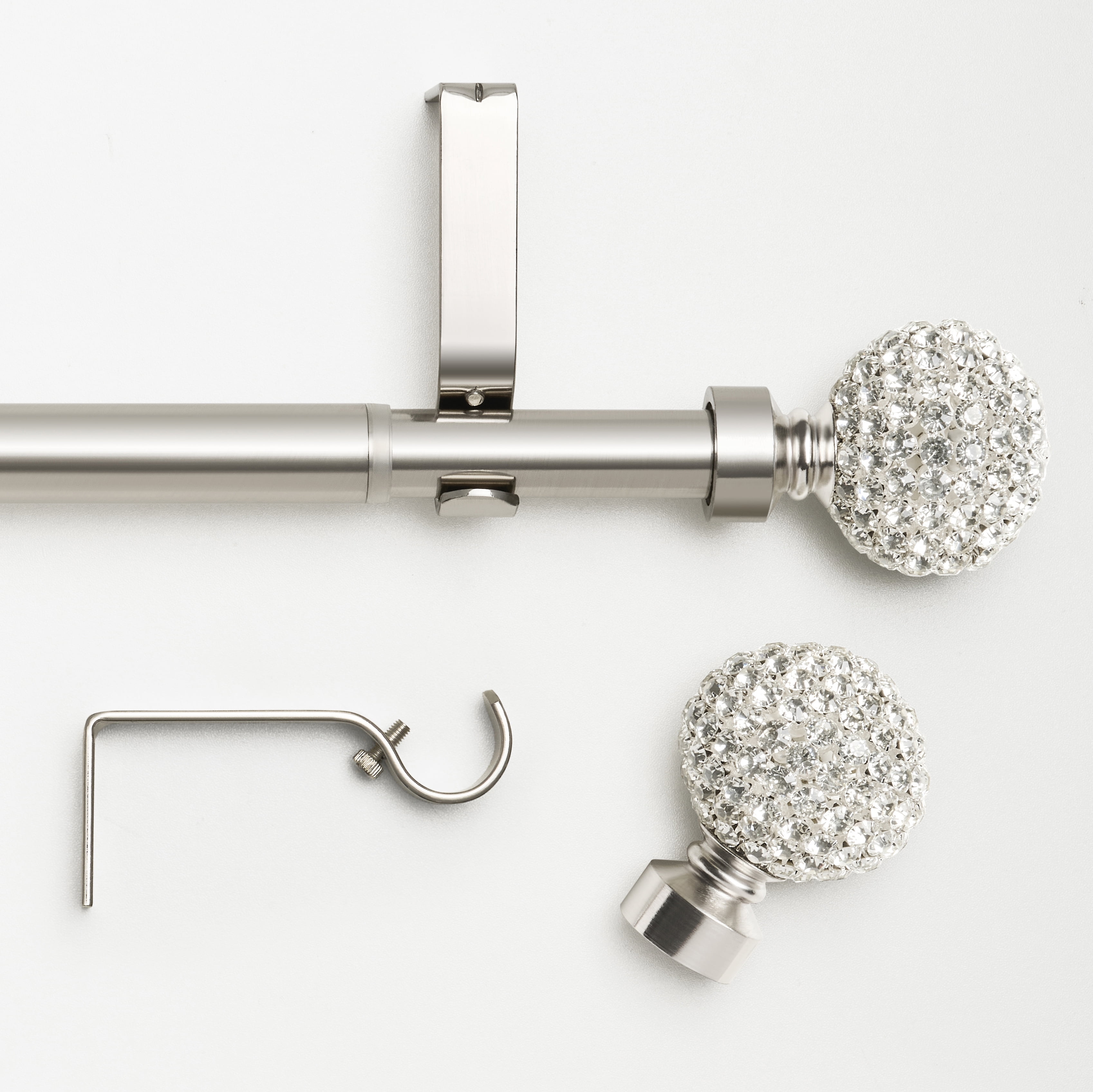 Muuphra Luxurious 1" Bright Brushed Nickle Decorative Rhinestone Adjustable Single Curtain Rods,30"-60"