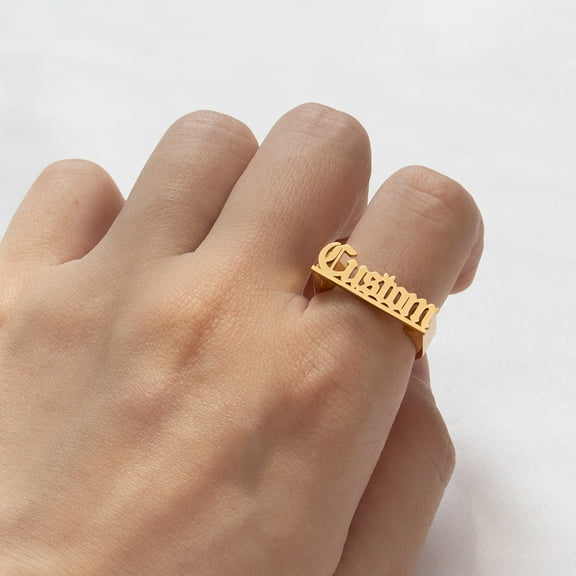 Personalized Name Rings, Old English Name Rings, Jewelry Gifts, Men's And Women's 14K Yellow Gold Jewelry, Valentine's Day Gifts