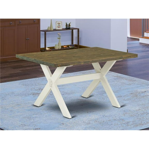 36 x 60 in. X-Style Dining Table with Wirebrushed Linen White Leg & Distressed Jacobean 418 Top