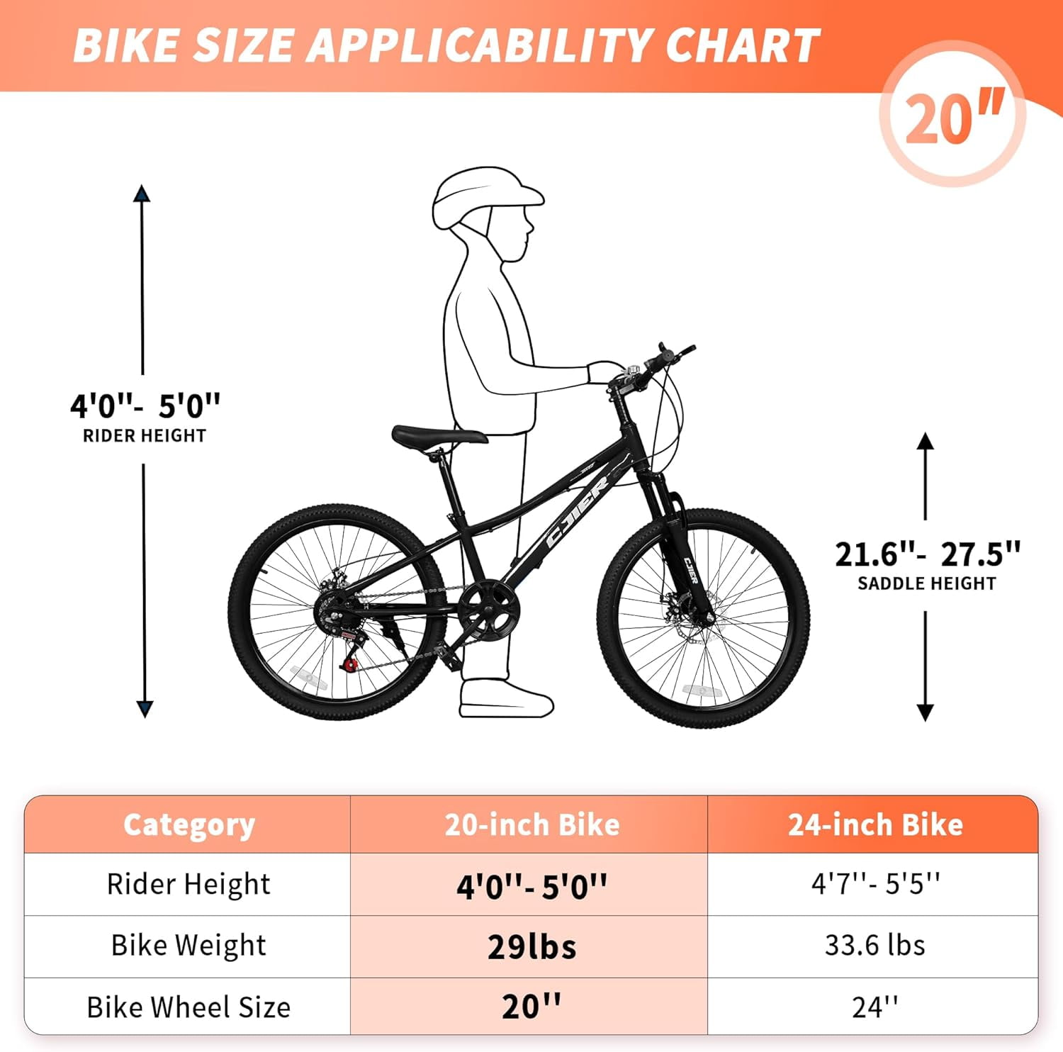 Akaber 24" Mountain Bike for 6-12, 7 Speeds Drivetrain, Bicycle with Suspension Fork, Dual-Disc Brake, Anti-Slip Butyl Tires, Black
