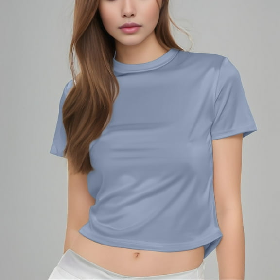 Tittly T Shirts for Women Basic Tees Women Casual Short Sleeve T Shirts Summer Crewneck Tshirts Cute Tee Basic Crop Tops Going Out Tops Tshirts Shirts Blue XL