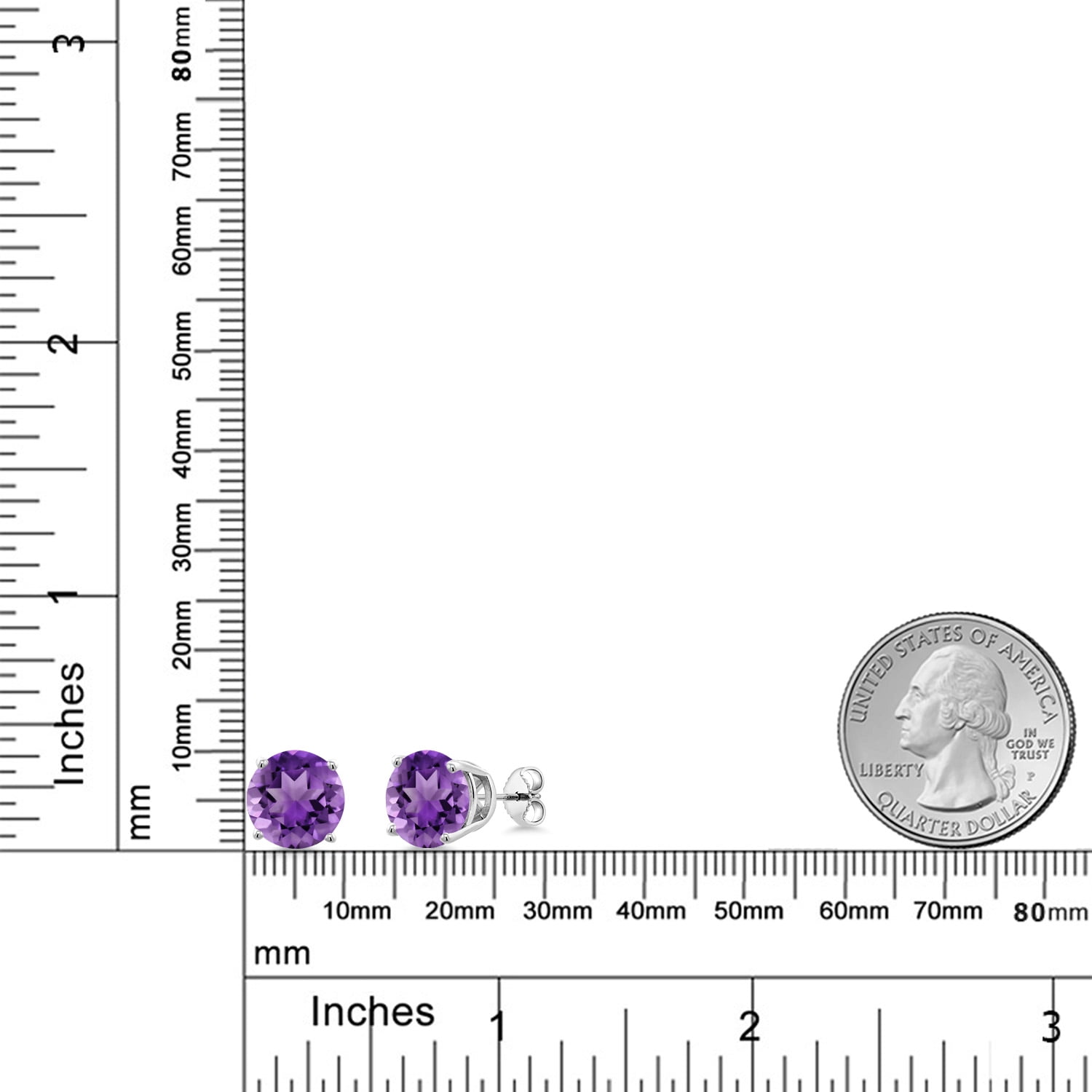 Gem Stone King 925 Sterling Silver Purple Amethyst Stud Earrings for Women Men (6.70 Cttw, Gemstone Birthstone, Round 10MM)