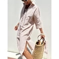 thumbnail image 4 of utcoco Womens 2026 Shirt Dress Casual Lapel 3/4 Sleeve Button Down Split Belted Vacation Maxi Dress, 4 of 6