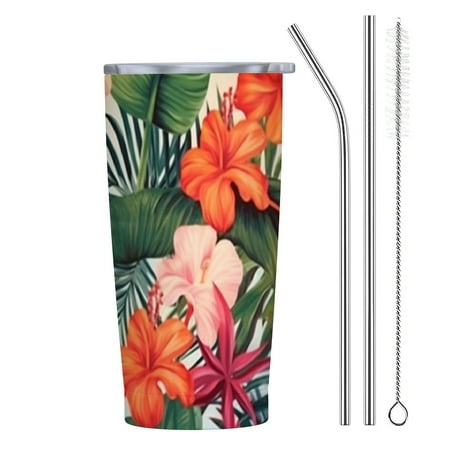 

Autua Flowers Palm Leaves Jungle 20oz Car Tumbler with Straw 304 Stainless Steel PS Cover Funny Birthday Gifts for Women Friends 20oz