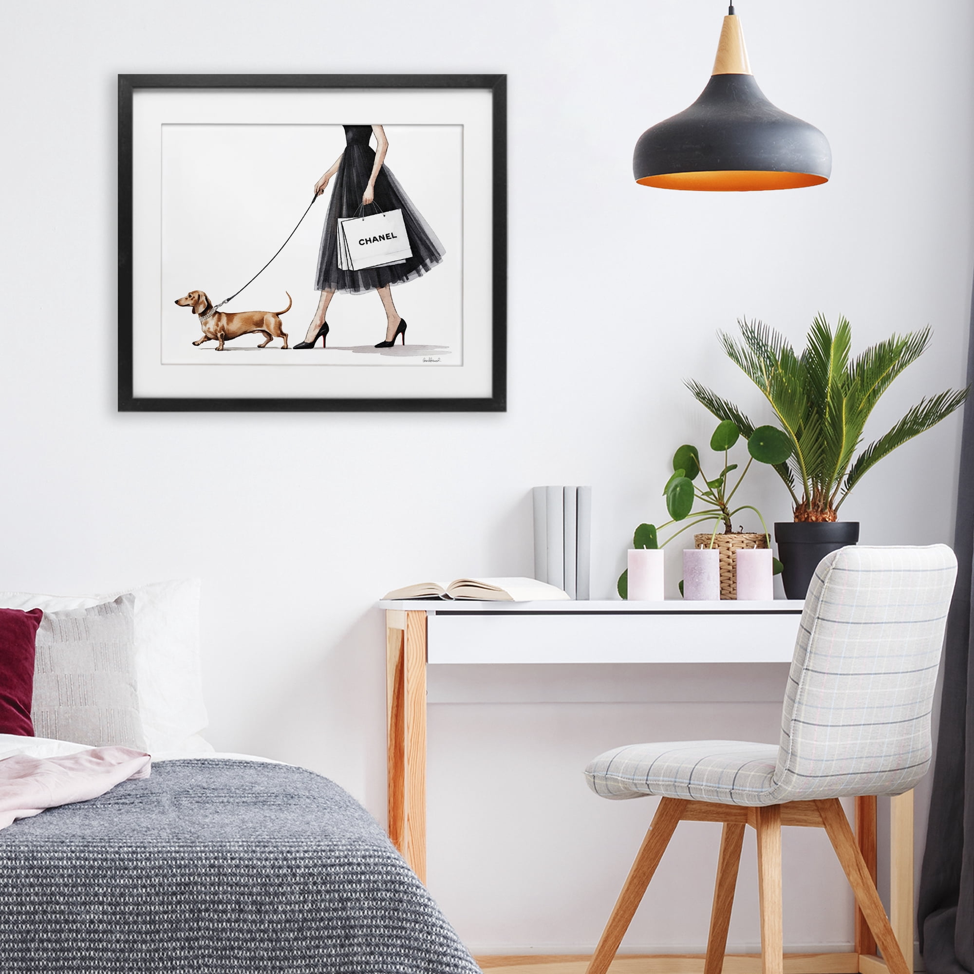 Stupell Industries Glam Dog Walking Black Framed Print Under Glass, design by Amanda Greenwood