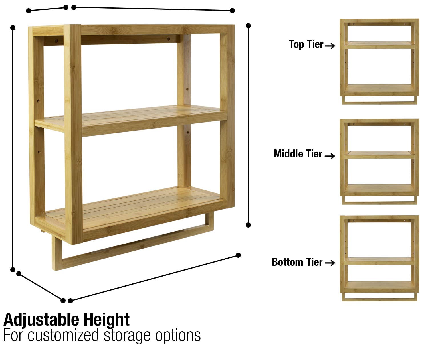 Sorbus Bamboo Finish Bathroom Wooden 3-Tier Wall Mounted Organizer Width 8.25-inch Towel Rack Holder