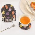 thumbnail image 3 of Yayeee 6 PCS Drink Coasters with Holder Set Woven Absorbent Round Tabletop Hot Pad, Yellow Halloween Ghosts, 3 of 7