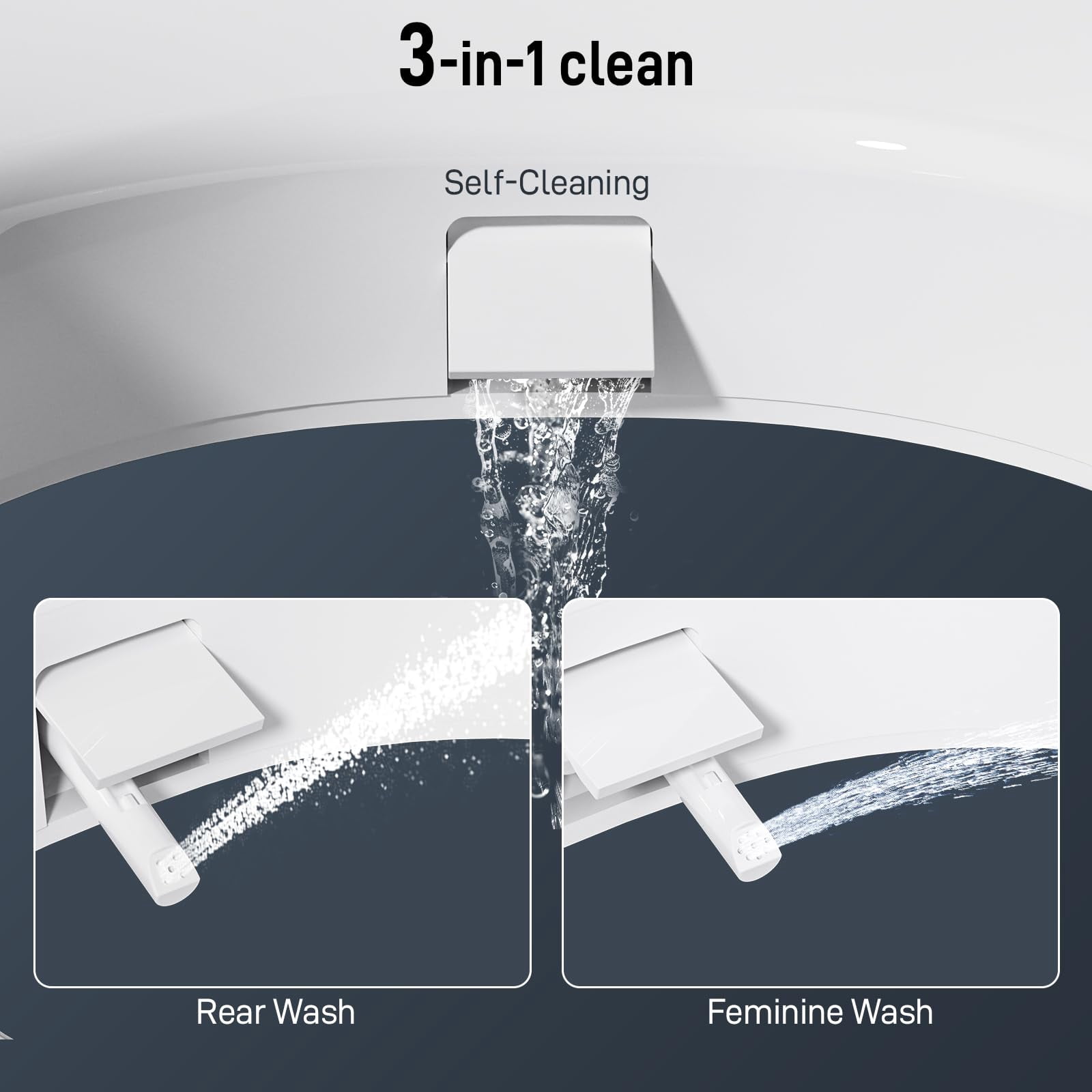 Raised Toilet Seat With Bidet - Round  Soft Close 3" Height Dual Nozzle (frontal & Rear Wash) Adjustable Cold Water And Stainless Steel Inlet (round)