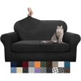 thumbnail image 1 of Latest Checkered 3 Pieces Couch Covers for 2 Cushion Couch High Stretch Thickened Love Seat Sofa Cover for Dogs Pets Anti Slip Elastic Loveseat Slipcover Protector (Loveseat, Black), 1 of 7