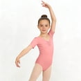 thumbnail image 5 of BFHHYA Girls Ballet Leotards Short Sleeve V-Neck Leotards Casual Solid Color Ballet Dance Bodysuits for Teens Gilrs Size 3-15 Years, 5 of 6