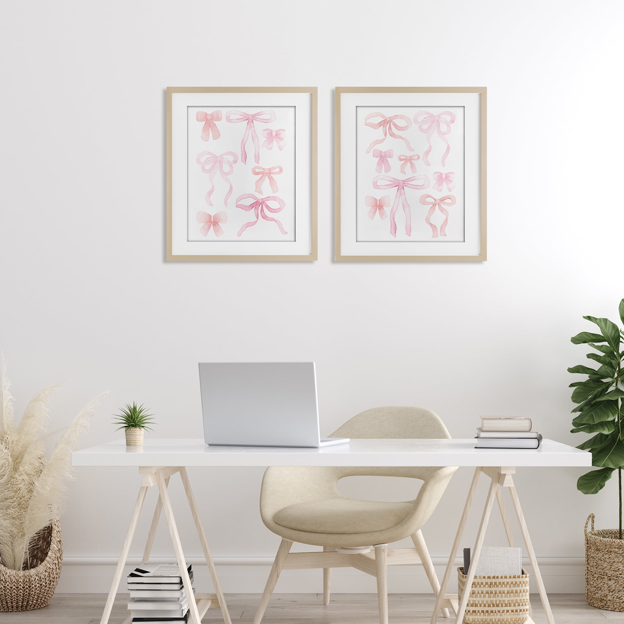 Elegant & Soft Bows 2 Piece Birch Framed Print Under Glass Set, design by Kim Allen