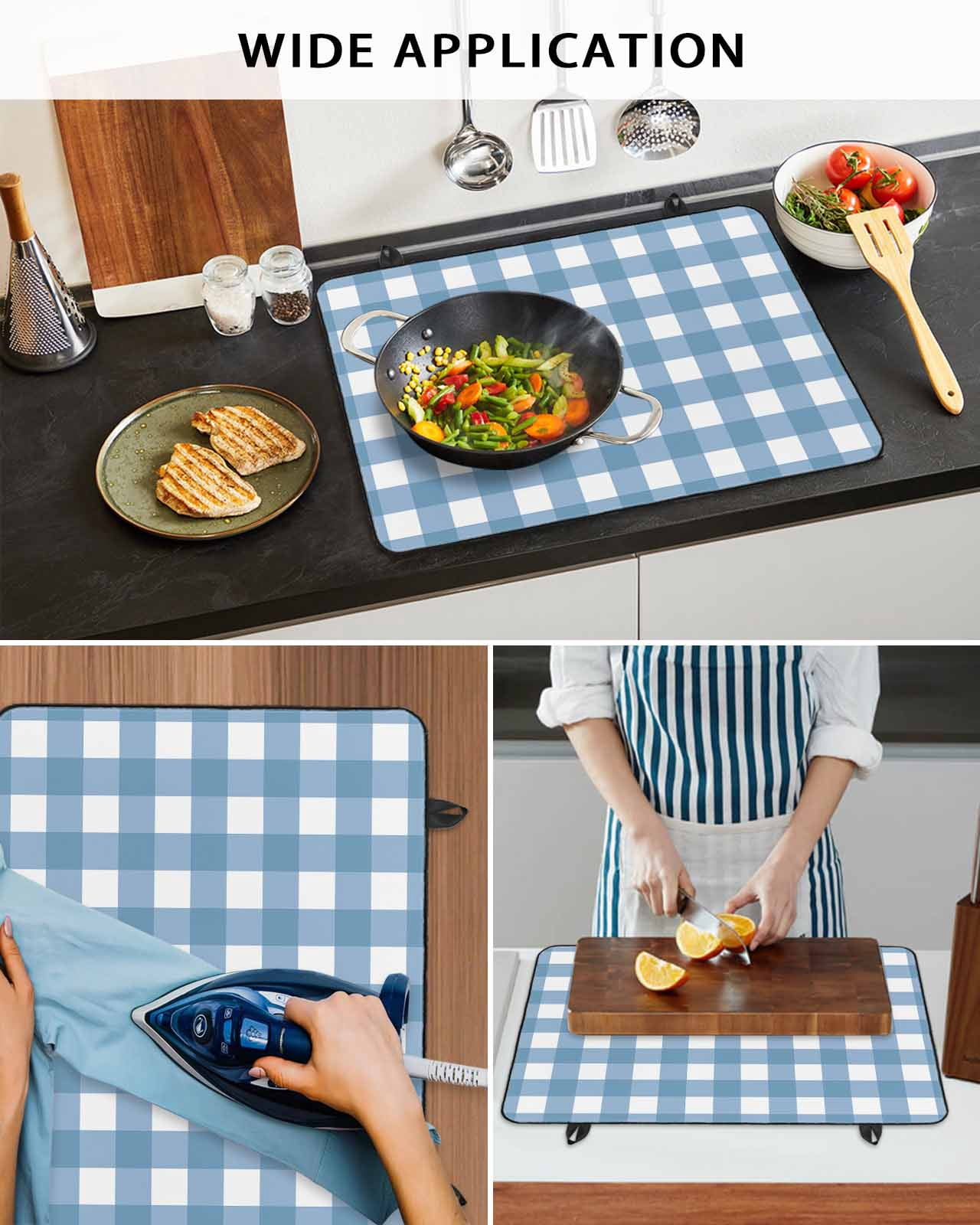 nqOlkjepod Large Induction Cooktop Protector Mat 24"x21", Blue White Plaid Stove Top Covers for Electric Stove, Gradient Geometric Buffalo Checkered Stove Burner Cover Mats, Glass Top Stove Cover
