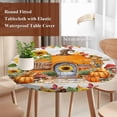 thumbnail image 4 of Fall Orange Pumpkins Round Tablecloth, Fitted Table Cover with Elastic for 36"-44" Round Tables, Thanksgiving Sunflowers Country Wooden Table Cloth Outdoor Indoor Dinning Party Waterproof Tablecloths, 4 of 7