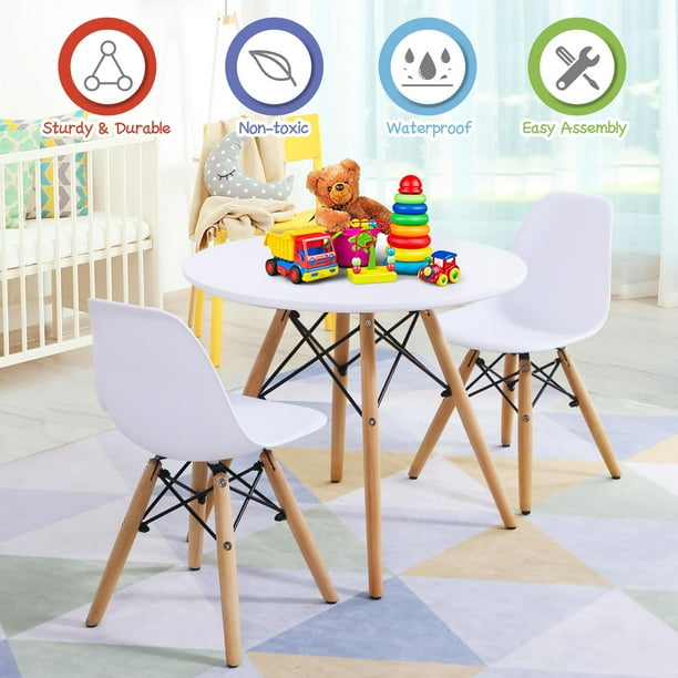 Giantex Kids Mid Century Dining Table Chair Set Kiddie Sized Furniture Table Set For Toddler Children White 3 Pcs
